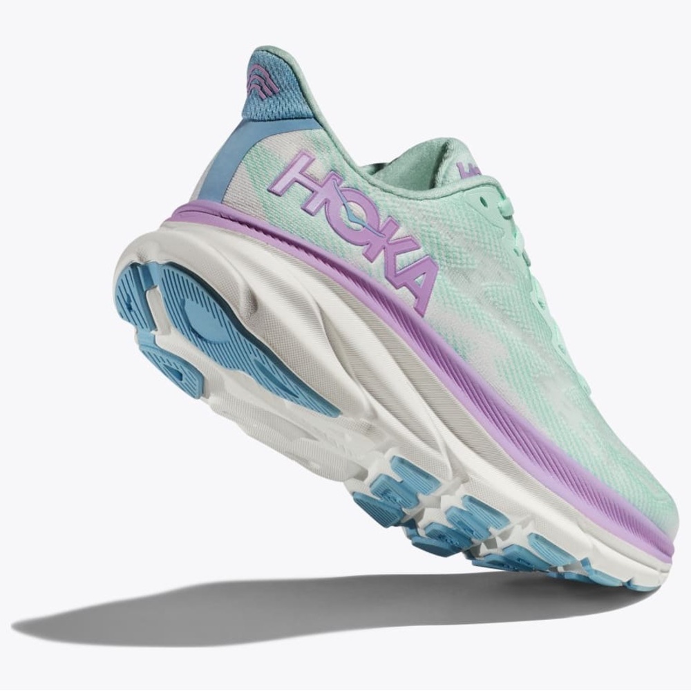Hoka Green and Purple Athletic Shoes with Breathable Upper